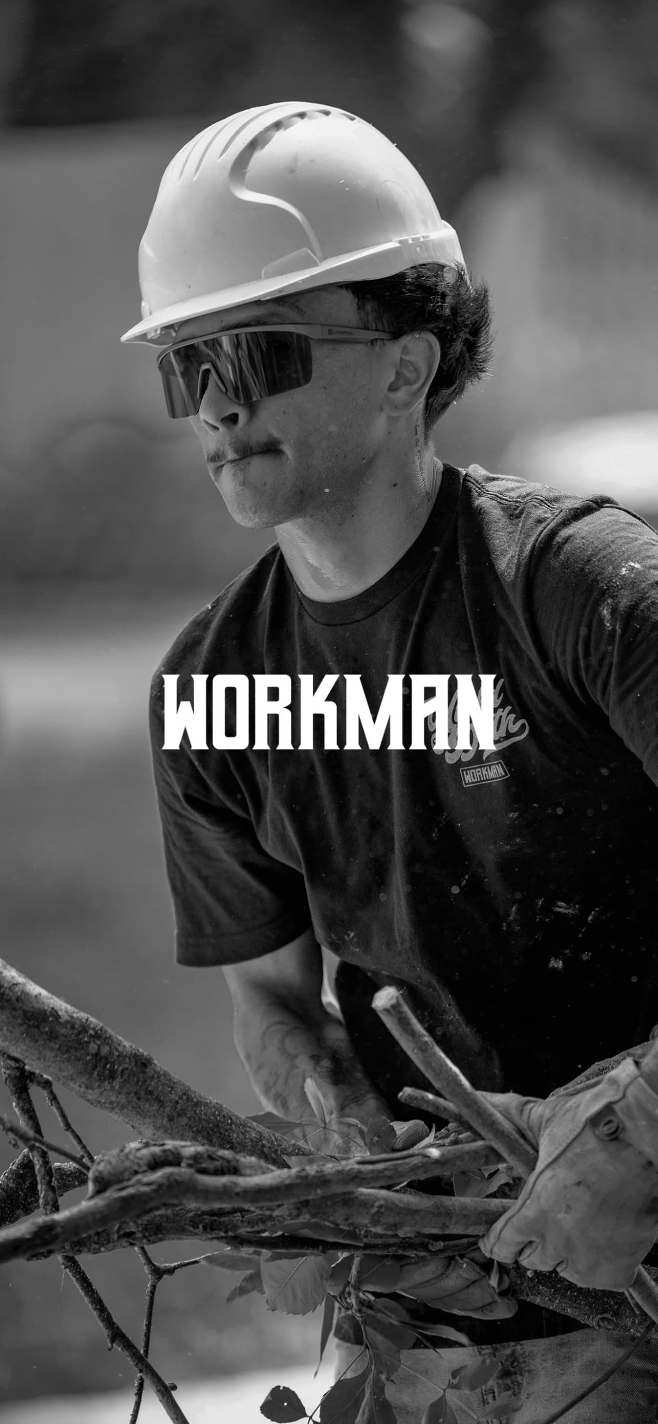 A worker in a Workman tee and hard hat, from the app's App Store listing.