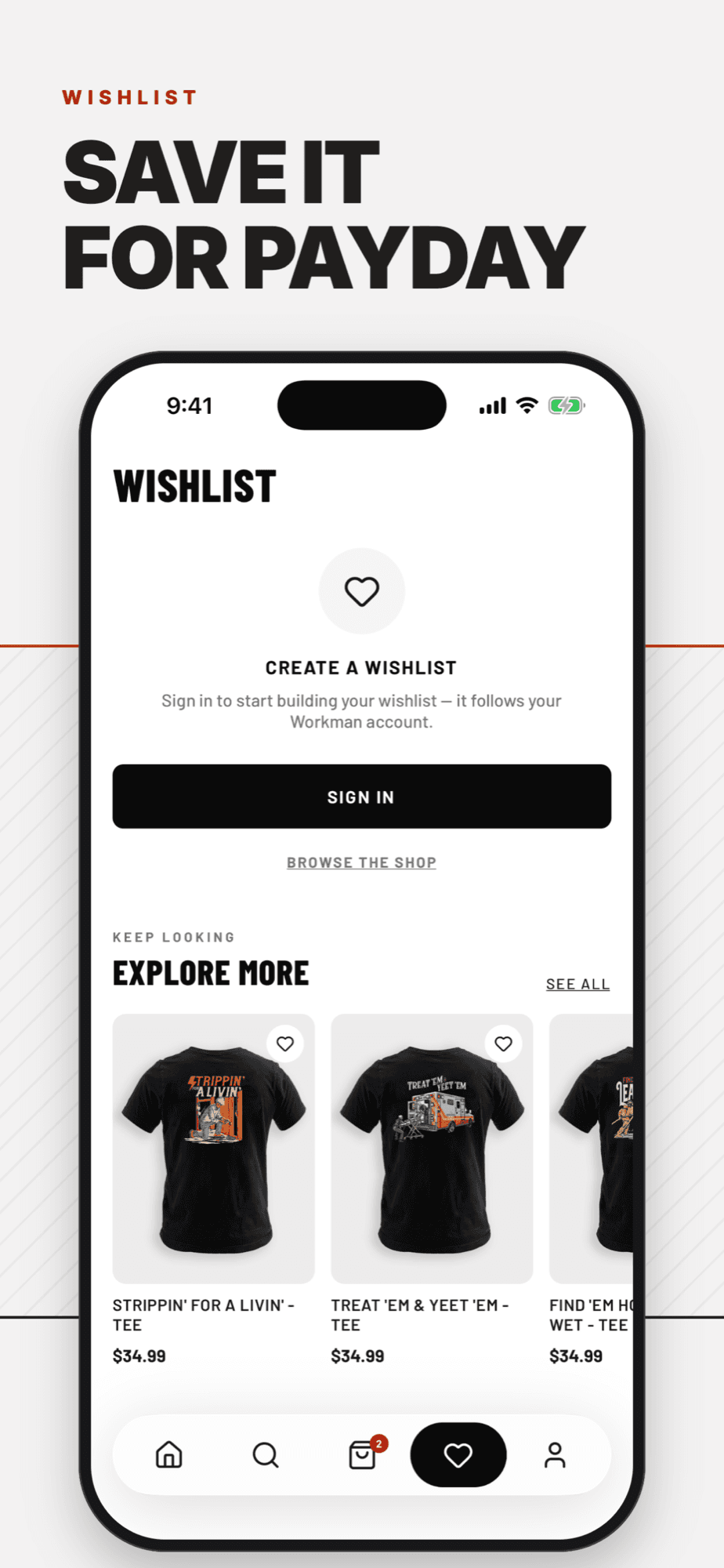 Save it for payday: the wishlist tab.
